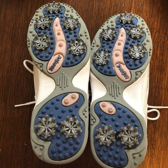 FootJoy GreenJoys Womens Golf Shoes Sz 8.5M White Leather Pink Soft Spike 48703 - Picture 5 of 6